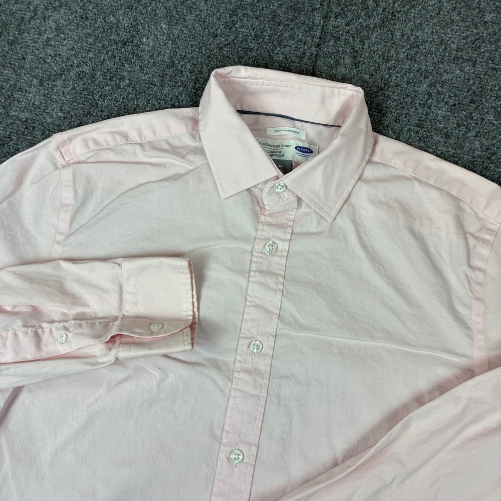 Old Navy Mens Signature Shirt Slim Fit Light Pink Long Sleeve Button Down M